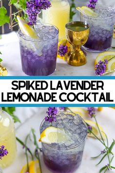 two glasses filled with lavender lemonade cocktail