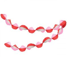 red and white scallop shell garland with pink trimmings on a white background