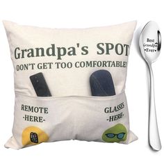 a pillow with two spoons in it and an advertisement for grandpa's spot