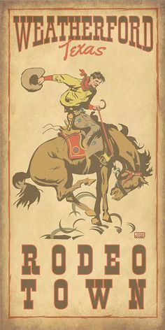 an old western poster with a cowboy riding a horse