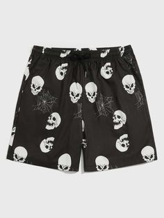 Black Street Collar  Polyester Halloween Straight Leg Embellished Slight Stretch  Men Bottoms Goth Clothes Men, Goth Guys, Alt Clothes, Small Tattoos For Guys, Shorts Casual, Swaggy Outfits, Goth Outfits, Stretch Shorts, Drawstring Shorts