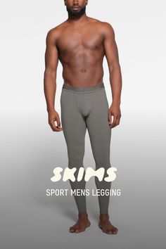 We’ve thought of every detail with these made-to-layer leggings. Designed to support and enhance movement, this incredibly soft base is constructed with moisture-wicking stretch fabric, a breathable mesh crotch, a tall SKIMS logo waistband for extra support, and a perfectly placed butt seam for an enhanced fit. True to size. | SKIMS Mens Legging | Grey | 2XL | SKIMS Sport Men Tights, Pants Outfit Men, Mens Leggings, Outfits With Leggings, Pants Outfit, Moisture Wicking, Stretch Fabric, Mesh, Leggings