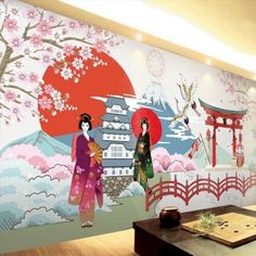 Nostalgic Restaurant, Japanese Mural, Cooking Sushi, Wallpaper Japanese, Japanese Wallpaper, 3d Wallpapers, Dining Room Style, Japan Design