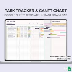 a laptop with the text task tracker and gant chart on it