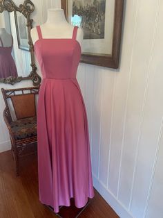 Very simple and beautiful dusky pink maxi dress from the 90s.     This is a superb design which highlights the waist, back and décolletage of the wearer with total clarity.  This rose beauty could be worn with no embellishments and look stunning.  alternatively any earrings/ cuffs/ necklace you select will be beautifully  set off by this gown.  This dress will show off your hair, figure and complexion!  An utterly feminine, beautiful creation perfect for parties, dancing, special events, wedding Dusky Pink Dress, 90s Maxi Dress, Earrings Cuffs, Black Chiffon Top, Pink Maxi, Dinner With Friends, Dusky Pink, 20's Dress, Pink Maxi Dress