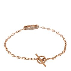 This is an authentic HERMES 18K Rose Gold Diamond Farandole Bracelet ST. The bracelet is crafted of 18 karat rose gold and features a chain composed of mini chaine d'ancre links and a small diamond encrusted farandole station, approximately .45 total carat weight. Rose Gold Diamonds, 18k Rose Gold, Gold Diamond, Rose Gold, Bracelet, Chain, Gold