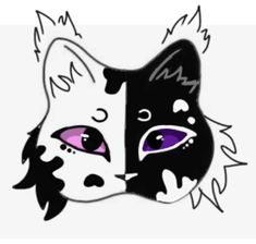 a drawing of a cat and dog with purple eyes