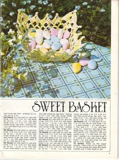 an article in the news about easter eggs and crocheted lace on a table