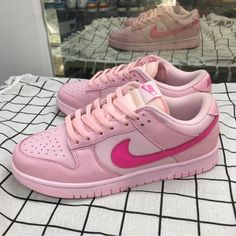 New In Box, Perfect Condition Can Ship Right Away! Pink Skate Shoes For Streetwear, Pink Leather Nike Skate Shoes, Trendy Nike Custom Sneakers With Round Toe, Branded Heel Counter Low-top Skate Shoes, Custom Pink Sneakers With Rubber Sole, Trendy Pink Custom Sneakers, Nike Dunk Low Triple Pink, Pink Dunks, 12 Birthday