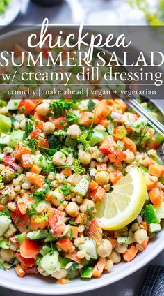 chickpea summer salad with creamy dill dressing is an easy and healthy side dish