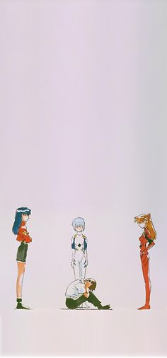 four cartoon characters standing in the snow with one holding his head and another kneeling down