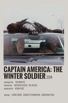 a movie poster for captain america the winter soldier, with two men in a car