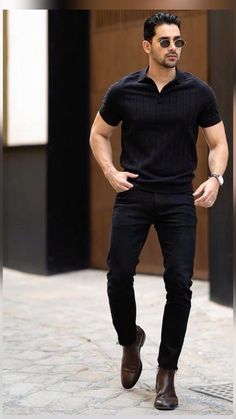 All Black Dressy Casual Outfits Men, All Black Polo Outfit Men, Semi Formal All Black Outfit Men, Men’s All Black Formal Outfit, Men Outfit Formal Casual, Men In All Black Outfits, Black Shirt Grey Pant Formal Outfit Men, Men’s Professional Style, Mens Dress Pants Outfits Business Casual