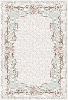 an ornate frame with pink flowers and leaves on a light blue background, in the middle of