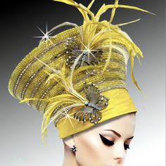 Make A Regal Statement At Summer, Church, Wedding, And Other Events With This Stunning Masterpiece. Crafted With The Finest Materials And Adorned With Dazzling Jewels, Feathers, And Intricate Details, This Hat Is Sure To Turn Heads And Set You Apart As The Epitome Of Sophistication. Step Into The Spotlight And Exude Class And Grace With The Exquisite Yellow Couture Feathered Jeweled Crown Regal Hat - A Must-Have Accessory For Those Who Appreciate The Finer Things In Life. Elevate Your Summer Sty Summer Church Wedding, Yellow Couture, Special Occasion Hats, Classy Hats, Occasion Hats, Church Events, Elegant Hats, Couture Accessories, Hat Summer