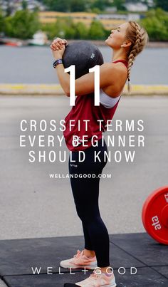 a woman doing crossfit exercises with the words 11 crossfit items every beginner should know