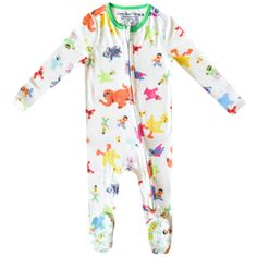 Zip-Up Footie Pajama - Sesame Friends Playful Cartoon Print Onesie For Sleep, Multicolor Character Print Sleepwear, Playful White Footie For Playtime, Multicolor Character Print Sleepwear For Loungewear, Casual Cotton Footie For Bedtime, Playful Fitted Footie For Bedtime, Playful White Onesie For Lounging, Playful Cotton Footie For Loungewear, Playful Super Soft Sleepwear For Bedtime