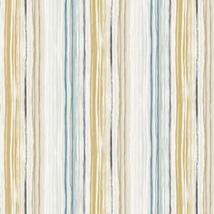 a striped wallpaper pattern with blue, yellow and white stripes on the bottom half of it