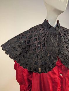 GOTHIC VICTORIAN 19TH C  BLACK LATTICE BRAID CAPE  | eBay Gothic Fabric Pattern, Victorian Gothic Fashion Male, Poor Victorian Clothes, Black Capelet For Costume, Elegant Black Capelet For Costume, Puritan Clothing, Lattice Braid, Victorian Embellishments, Victorian Gothic Fashion