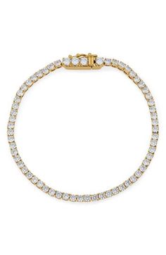 Add an extra hint of sparkle to your look with this impeccable tennis bracelet set with faceted stones. 6 1/2" length Tongue-and-groove closure with safety clasp 18k-gold plate or rhodium plate/cubic zirconia Imported Tongue And Groove, Tennis Bracelet, Bracelet Set, Rhodium Plated, Cubic Zirconia, 18k Gold, Tennis, Gold Plate, Sparkle