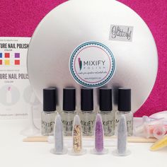 All our polishes are quick drying, long lasting, vegan and 10 free Blend your own Glitterfy kit includes everything you need to make your own custom glitter nail polish! 8 colors to create any color imaginable, including 2018 Pantone color of the year deep purple ultra violet! (5 basics - red, blue, yellow, white, black and 3 passion colors - purple, orange, and teal) glitter kit of pink/blue glitter, gold glitter, holographic glitter, silver pigment 5 uncolored smart sized personalizable nail p Nail Polish Stain, Holo Nail Polish, Holo Nails, Diy Nail Polish, Nail Polish Bottles, Nail Polish Kits, Diy Holiday Gifts, Glitter Nail Polish, Glitter Diy