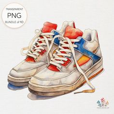 1980s Vintage Sneakers Watercolor Clipart: Classic Retro Footwear Design, Hand-Painted Athletic Shoe Graphics, Throwback to Iconic Streetwear Styles & Nostalgic Trends, Digital Download Artworks. Step back in time with our 1980s Vintage Sneakers Watercolor Clipart collection. Immerse yourself in the classic designs of retro footwear that defined an era. Each illustration is meticulously hand-painted, capturing the unique style and detail of iconic 80s athletic shoes. Remember the nostalgic trend Sport Shoes Illustration, Sneakers Illustration, Sneakers Art, Sneaker Trend, Shoes Illustration, Streetwear Styles, Footwear Design, Basket Vintage, Vintage Sneakers