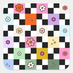 colorful flowers and squares are arranged in the shape of an abstract pattern on a square surface