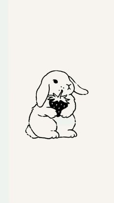 a black and white drawing of a dog with a heart in its mouth sitting on the ground