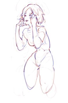 a drawing of a naked woman with her hand on her face and hands behind her head