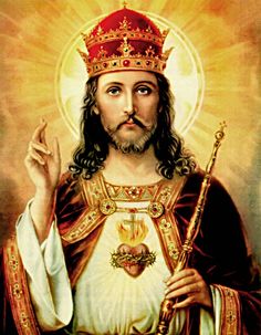 an image of jesus wearing a crown and holding a cross