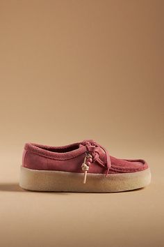 Suede upper, insole Crepe sole Tie styling Imported | Wallabee Cup Platform Flats by Clarks in Pink, Women's, Size: 9, Suede at Anthropologie Clarks Wallabees Women's, Wallabees Outfit Womens, Wallabees Outfit, Clarks Shoes Women, Tie Styling, Clarks Wallabee, Clarks Wallabees, Platform Flats, Nyc Shopping