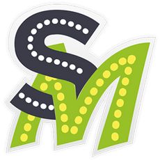 the letter s is made up of green and yellow letters with white dots on them