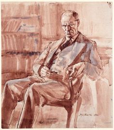 a drawing of a man sitting in a chair