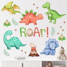 children's wall decals with dinosaurs and the word roar