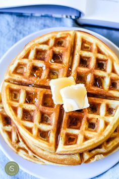 top view of a stack of belgian waffles with butter and syrup Best Waffle Recipe, Moist Lemon Cake, Homemade Waffles, Waffle Recipe, Waffle Mix, Belgian Waffles, Pound Cake Recipes, Lemon Desserts, Waffle Recipes