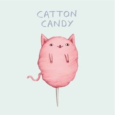 a pink cat on a stick with the words cotton candy