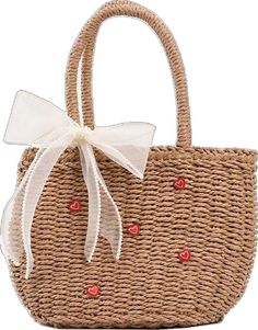 Summer Straw Handheld Bag, Trendy Packable Bag For Spring, Handheld Woven Bags For Summer, Handheld Woven Bag For Summer, Handheld Gift Bag For Beach, Handheld Beach Gift Bag, Trendy Beige Basket Beach Bag, Packable Beige Shoulder Bag For Summer, Packable Double Handle Bag