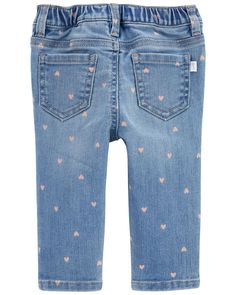 Baby Heart Print Pull-On Denim Pants from carters.com. Shop clothing & accessories from a trusted name in kids, toddlers, and baby clothes. Baby Heart, Oshkosh Baby, Girl Leggings, Christmas Jammies, Baby Bottoms, Baby Trend, Beads Bracelet Design, Free Shoes