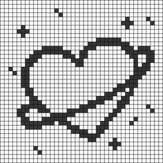 a black and white cross stitched pattern with a heart on it's side