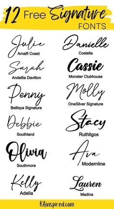 the 12 free signature font styles for any type of handwritten lettering, including letters and numbers