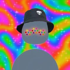 a snowman wearing a black hat and colorful background