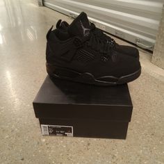 Air Jordan 4 Retro, 'Black Cat' Black/Black-Light Graphite (Cu1110 - 010) Size - 8.5m/10w New In Box Cool Jordans, Goth Shoes, Cute Shoes Heels, Jordan Black