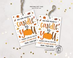 two tags that say no one holds a candle to you and have pumpkins on them