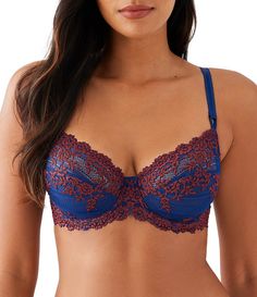 Wacoal Embrace Lace® Underwire Bra | Dillard's Blue Underwire Bra With Medium Bust Support, Elegant Fitted Blue Bra, Blue Lace Bra With Removable Pads, Fitted Blue Bra With Medium Bust Support, Blue Partially Lined Underwire Bra, Fitted Blue Bra With Lace Closure, Blue Fitted Bra Partially Lined, Blue Fitted Partially Lined Bra, Fitted Partially Lined Blue Bra