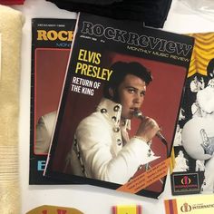 elvis presley on the cover of rock review magazine next to other items from his album