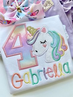 Pastel Rainbow Unicorn birthday shirt - Darling Little Bow Shop Unicorn Bday Party Ideas, Unicorn 4th Birthday Party, Unicorn 5th Birthday Party, Unicorn Birthday Shirts, Girls Unicorn Birthday Party, Unicorn Birthday Shirt, Rainbow Unicorn Birthday Party, Circus Birthday Party Theme, 7th Birthday Party Ideas