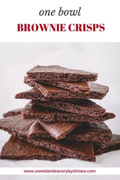 chocolate brownie crispes stacked on top of each other with the title overlay