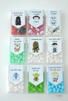 star wars treat bags filled with candy and candies for kids to use in the classroom