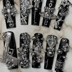 20pcs Punk Cross Nail Art Charms 3D Gothic Dark Design Luxury Hip-hop Gold Silver Manicure Punk Nails, Gothic Nails, Stylish Nails Designs, Goth Nails, Grunge Nails, Pretty Gel Nails, Really Cute Nails, Manicure Y Pedicure, Grunge Goth