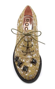 Embellished Metallic-Jacquard Brogues by Rochas - Moda Operandi Funky Shoes, Gold Shoes, All About Shoes, Shoe Art, Kinds Of Shoes, Beautiful Shoes, Sock Shoes, Lace Up Shoes